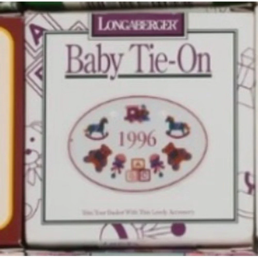 VTG Longaberger Baby Tie-On 1996 Ceramic Basket Charm Nursery Decor White Oval